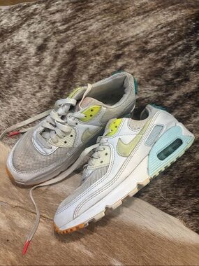 Nike Women's Air Max Sneakers in White with Mint and Yellow Accents